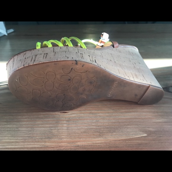 Coach Neon Yellow Cork Platform Sandals - Picture 6 of 7